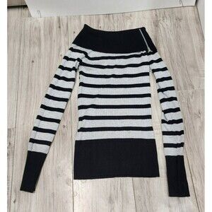 Bongo Size M Black & Light Grey Striped Zipper Turtleneck Shirt Top